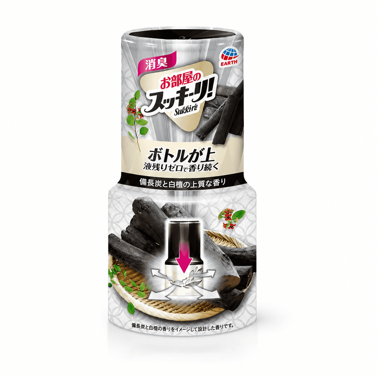 Khử Mùi Phòng Earth Sukki-ri Hương Than Bincho & Gỗ Đàn Hương 400ml Nhật Bản – Thơm Sang, Khử Mùi Hiệu Quả