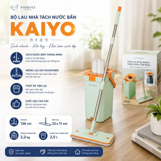 Cây Lau Nhà Thông Minh Tách Nước Bẩn Chữ Nhật Kaiyo