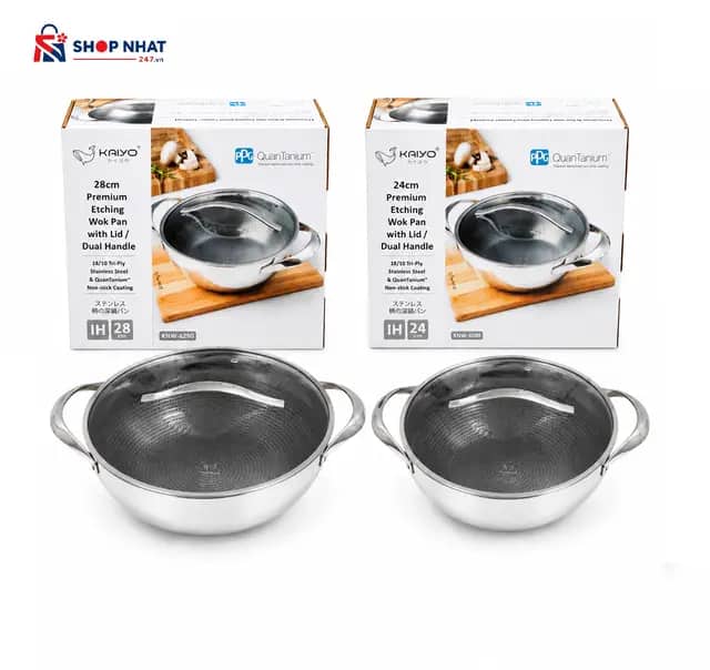 Chảo Đúc Inox Chống Dính Hoa Văn Nổi 2 Tay Cầm Kaiyo
