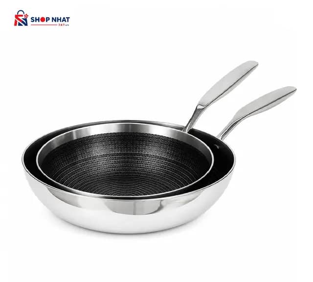 Chảo Inox Chống Dính Hoa Văn Nổi Thân Đáy Liền 3 Lớp Kaiyo Sâu Lòng