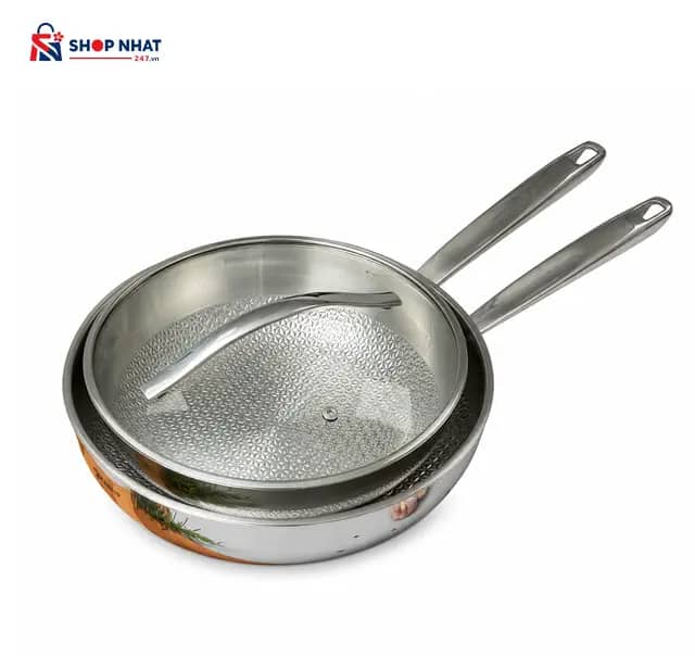 Chảo Đúc Inox Dập Nổi Thân Đáy Liền 3 Lớp Kaiyo Sâu Lòng Có Vung Kính