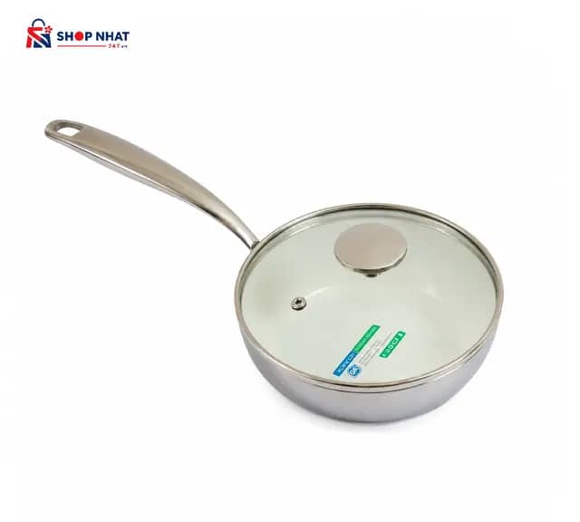 Chảo Inox Chống Dính Ceramic Kaiyo Sâu Lòng Có Vung Kính 20cm