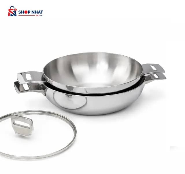 Chảo Inox Trơn Thân Đáy Liền 3 Lớp Hai Quai Cầm Tri-Ply Kaiyo